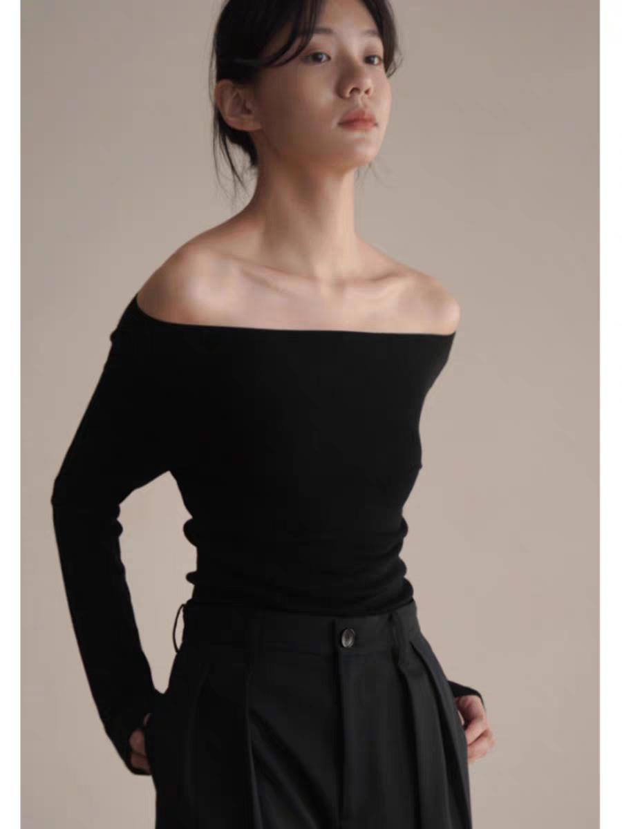 女士春秋輕薄一字領打底衫