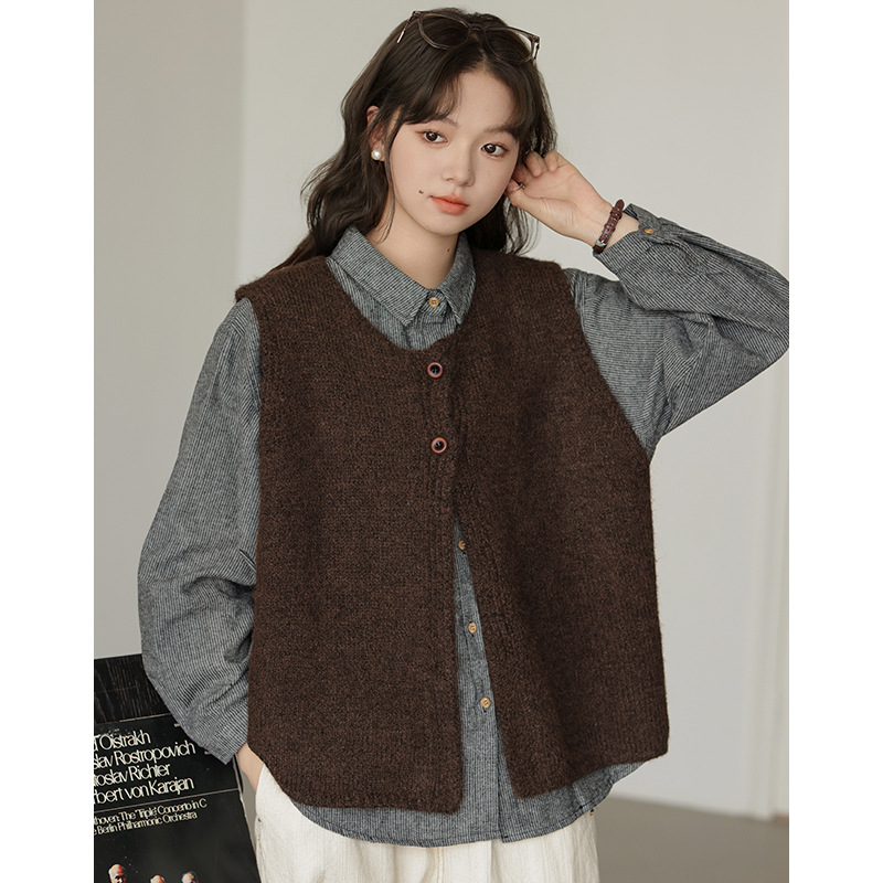 女士日系加厚寬鬆開衫針織毛衣馬甲