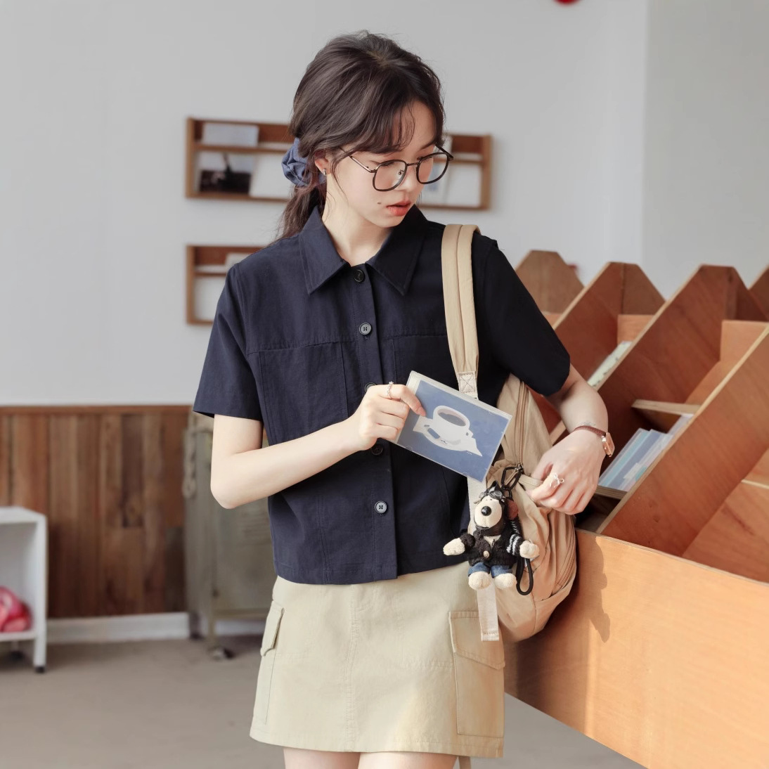 女夏短款工裝短袖襯衫