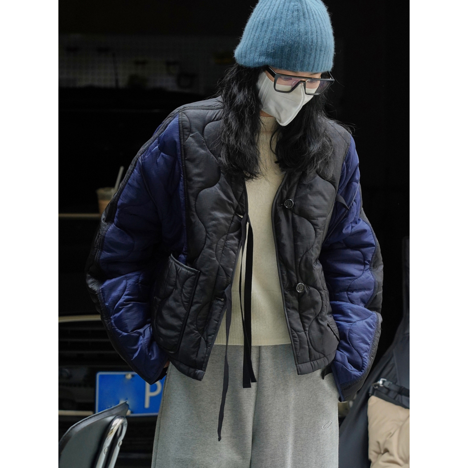 女士冬季日系風菱格棉服外套