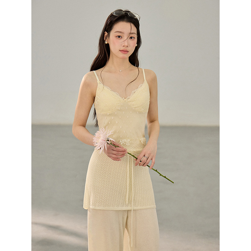 女夏波點蕾絲小吊帶