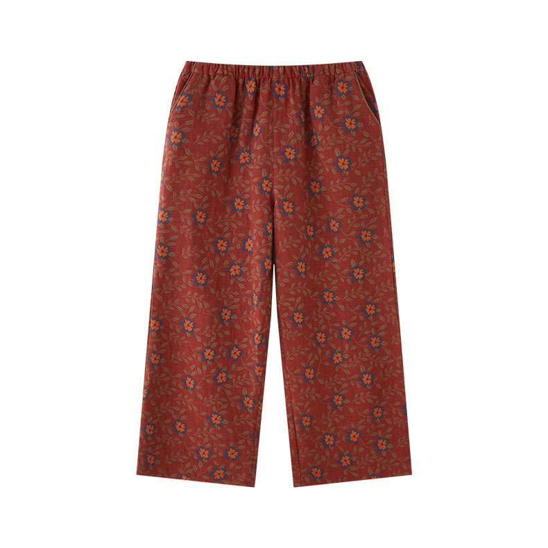 女士復古風拼色提花長袖睡衣家居服