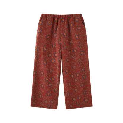 女士復古風拼色提花長袖睡衣家居服