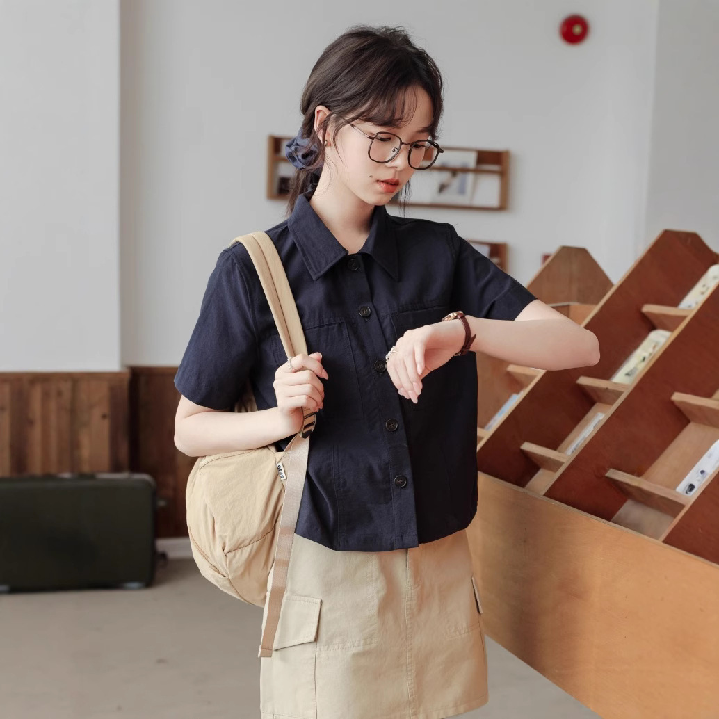 女夏短款工裝短袖襯衫