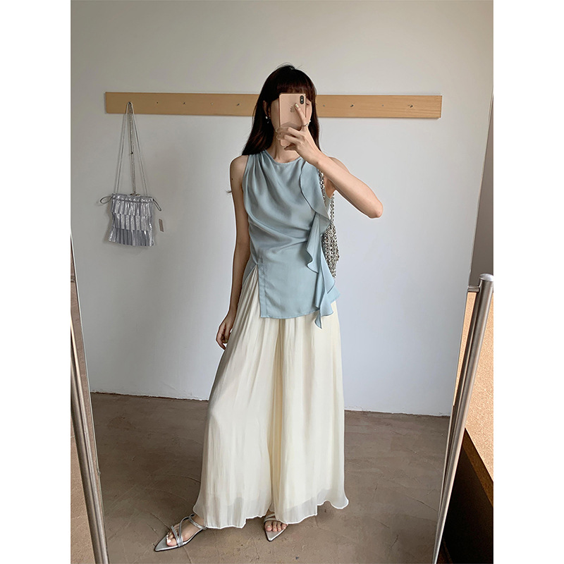 女夏高腰闊腿紗桾褲