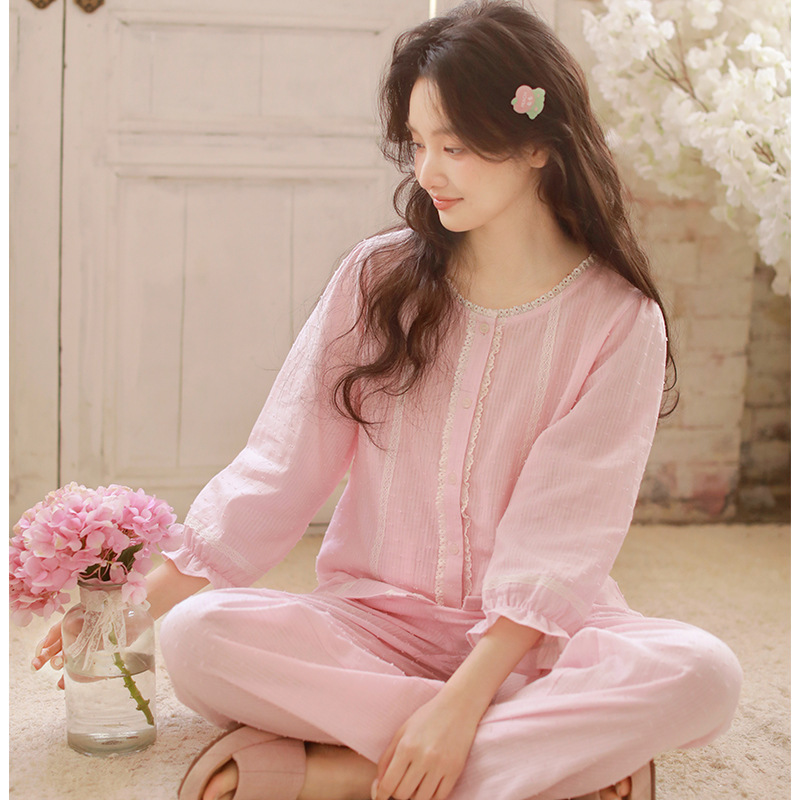 女春夏棉紗圓領九分袖居家服