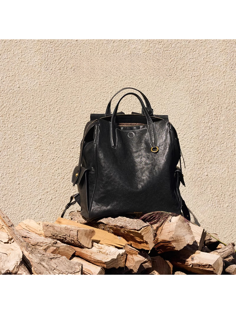 植鞣皮小號14寸電腦包雙肩包