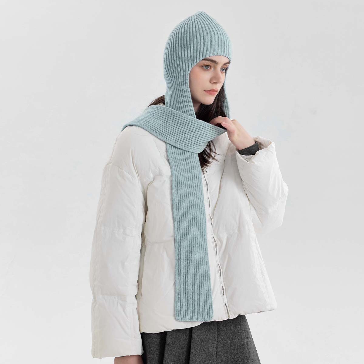 純色護頸一體連帽圍巾