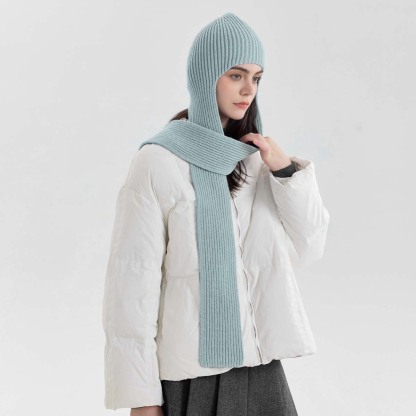 純色護頸一體連帽圍巾