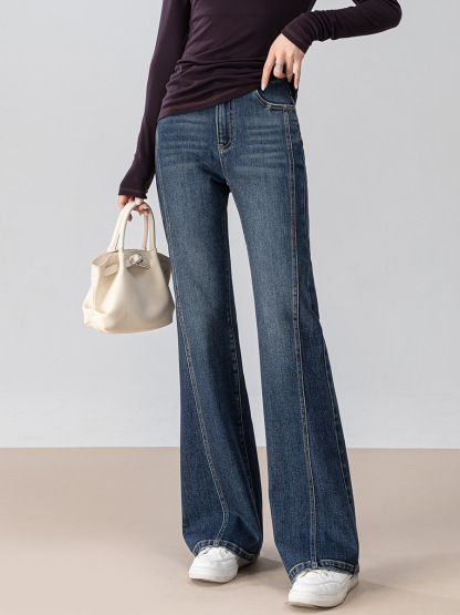 女士春秋微喇馬蹄牛仔褲