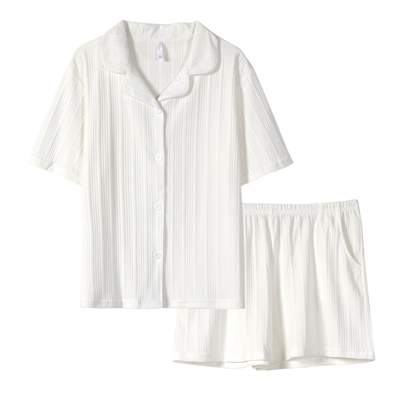 情侶款夏純棉短袖短褲開衫居家服