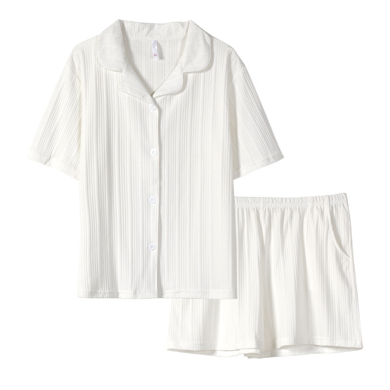 情侶款夏純棉短袖短褲開衫居家服