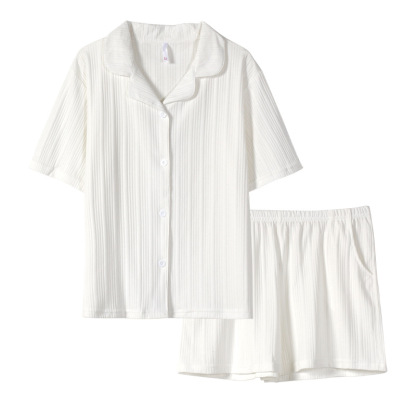 情侶款夏純棉短袖短褲開衫居家服