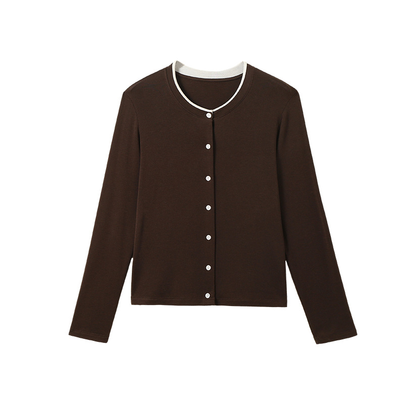 女春夏萊賽爾羊毛紐扣打底衫