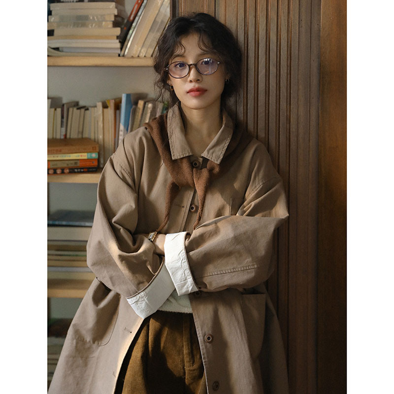 女士秋季棉麻套裡布中長款風衣