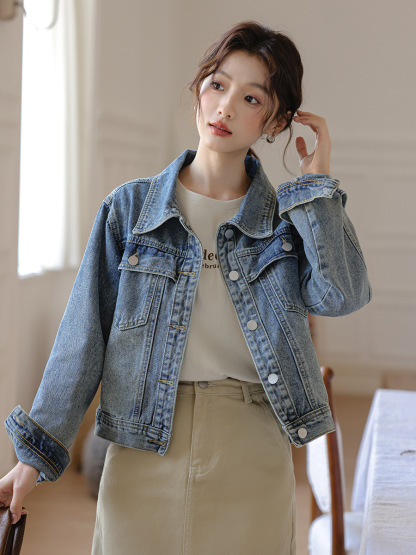 女春秋美式水洗牛仔外外套