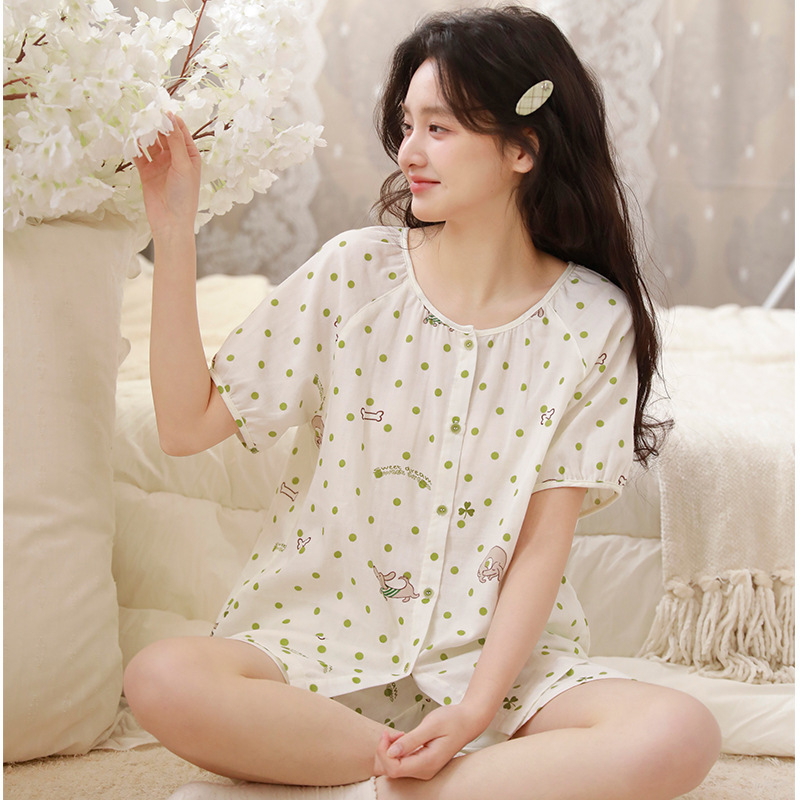 夏棉纱骨頭短袖短褲家居服