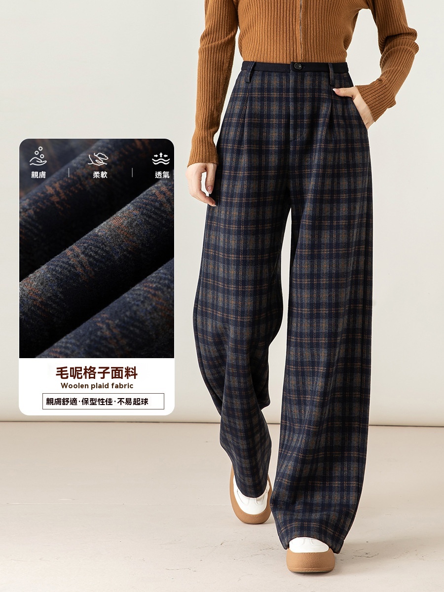 女士秋冬韓系格紋糯米褲