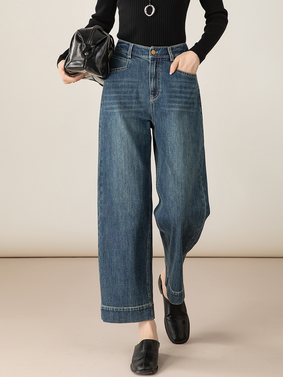 女士秋季後腰鬆緊小個子九分直筒牛仔褲