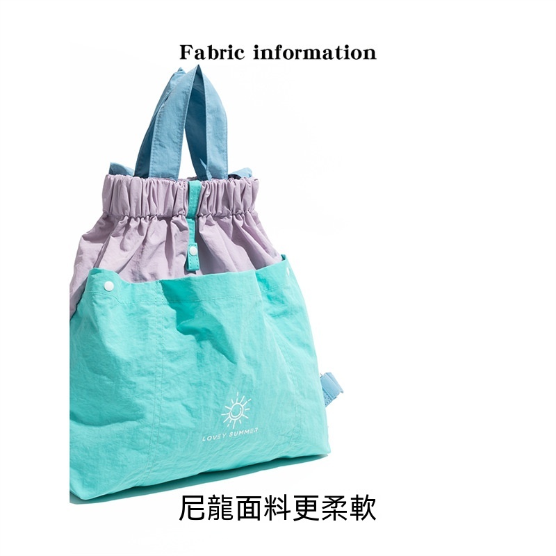 撞色帆布慵懶風雙肩包