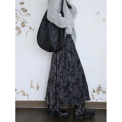 女士印花褶皺加厚絲絨半身裙