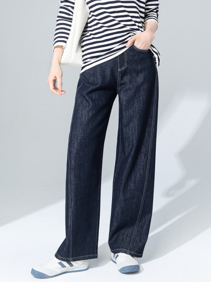 女士春秋垂感彎刀廓形牛仔褲