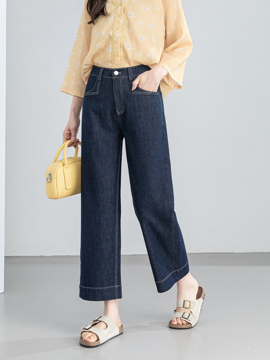 女夏萊賽爾醋酯九分直筒牛仔褲