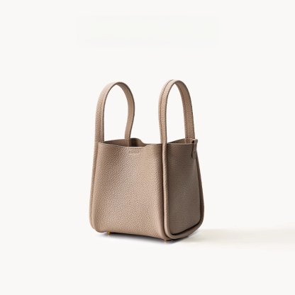 女士頭層牛皮中號菜籃子水桶包