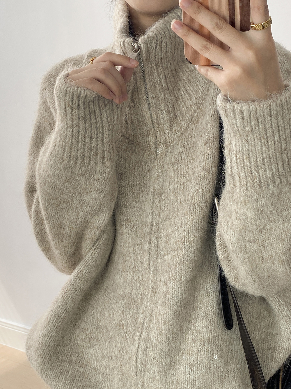 女士秋冬軟糯寬鬆高領毛衣外套