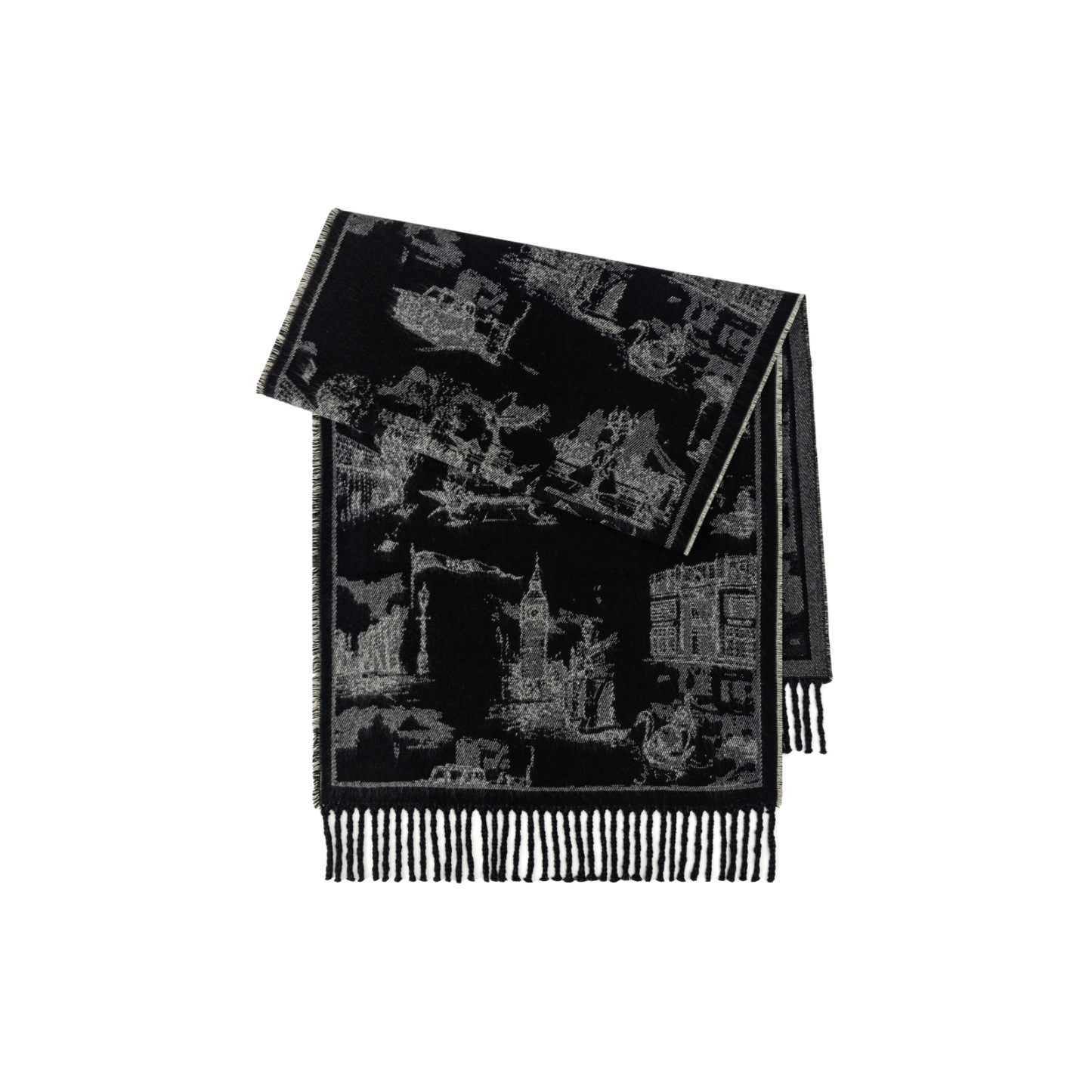 秋冬提花山水畫仿羊絨圍巾