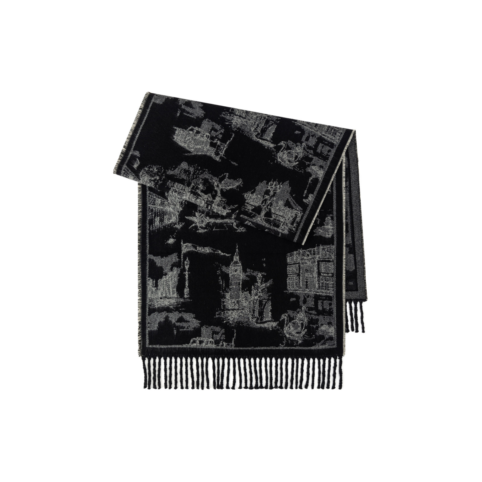 秋冬提花山水畫仿羊絨圍巾