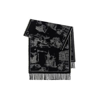 秋冬提花山水畫仿羊絨圍巾