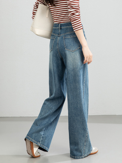 女春高腰休閒直筒闊腿褲