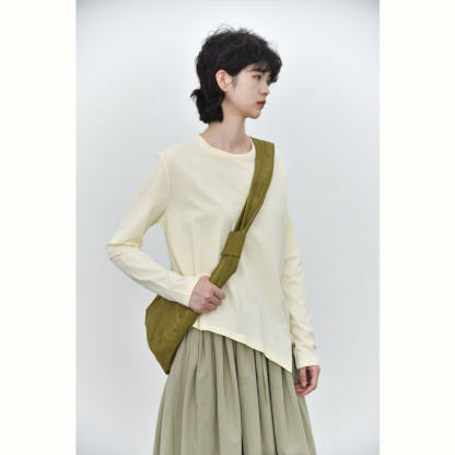 女士早秋純棉下擺尖角圓領打底衫