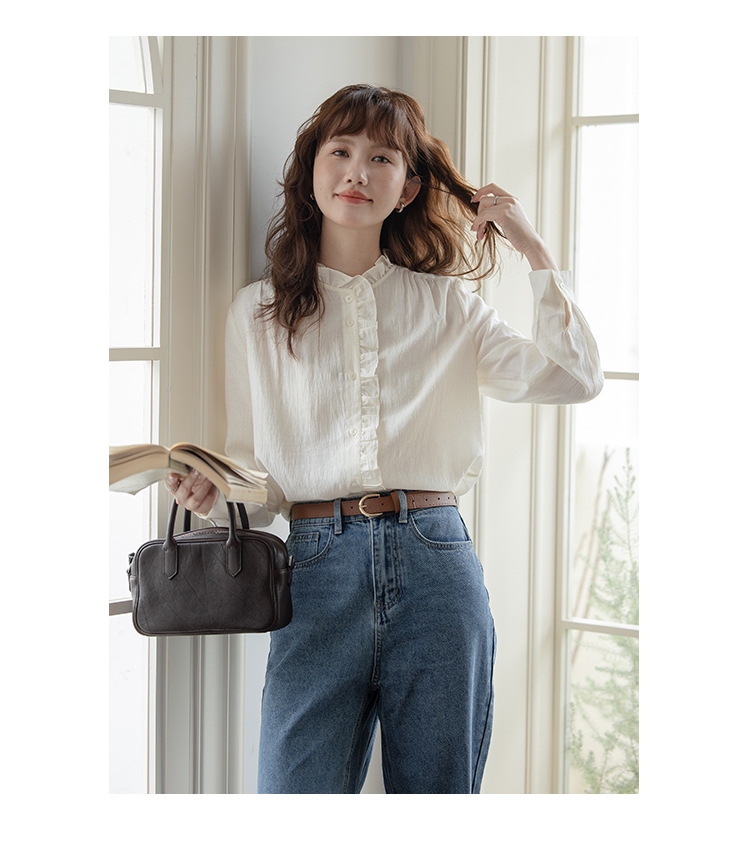 女士秋冬設計感口袋短西服外套+花邊襯衫