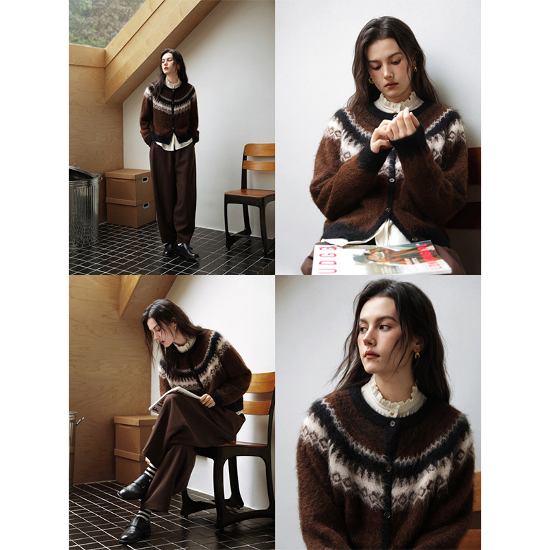 女士秋冬復古羊駝毛開衫