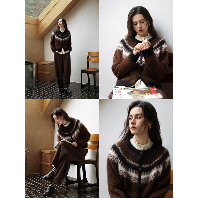 女士秋冬復古羊駝毛開衫