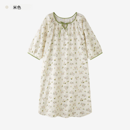 女款法式夏季七分袖純紗布可愛多睡裙