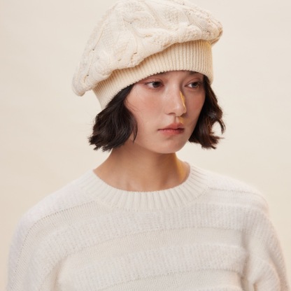 秋冬復古全羊毛毛線貝雷帽