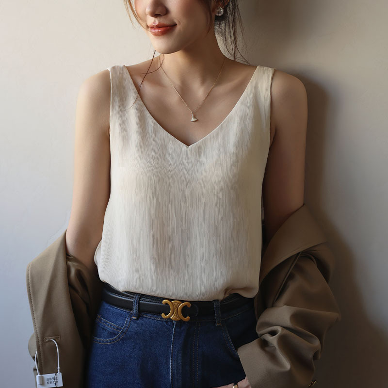 女夏外穿V領帶胸墊無袖吊帶背心