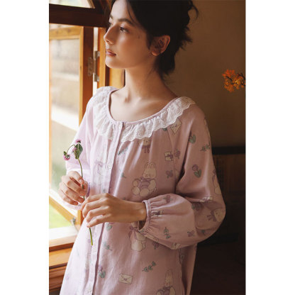 女秋冬磨毛郁兔情書印花睡衣套裝