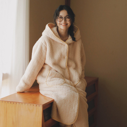 女款冬季加厚珊瑚絨睡袍