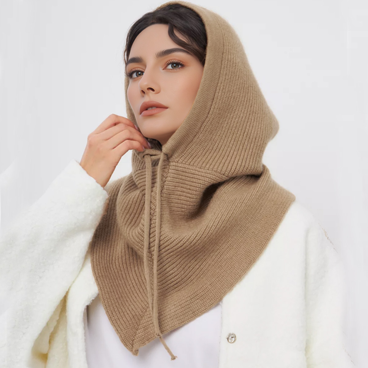 帽子圍巾一體兩用抽繩法帽