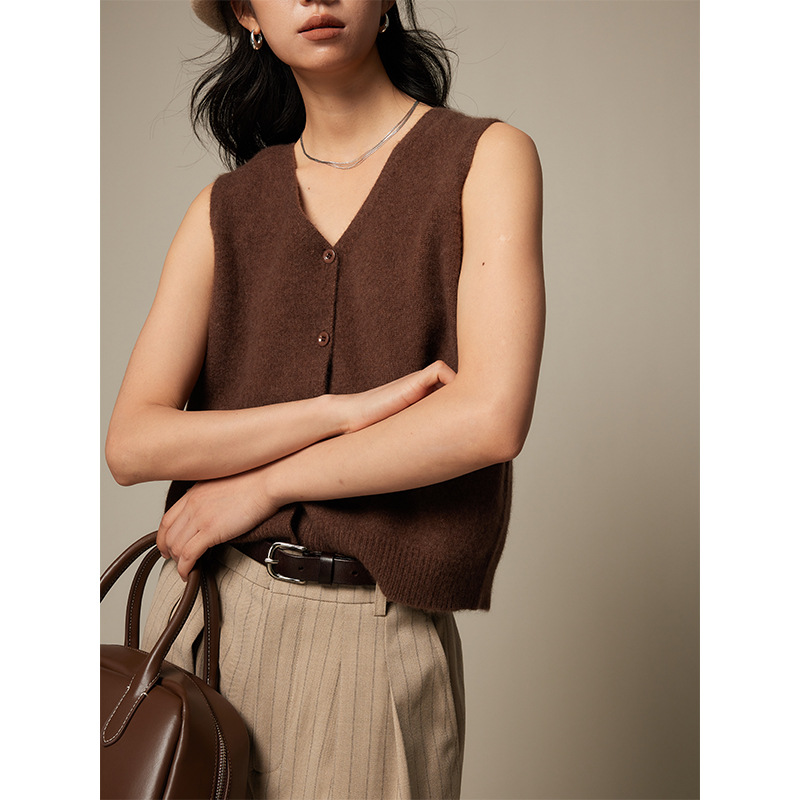 女士秋冬浣熊絨單排扣針織馬甲