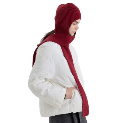 純色護頸一體連帽圍巾