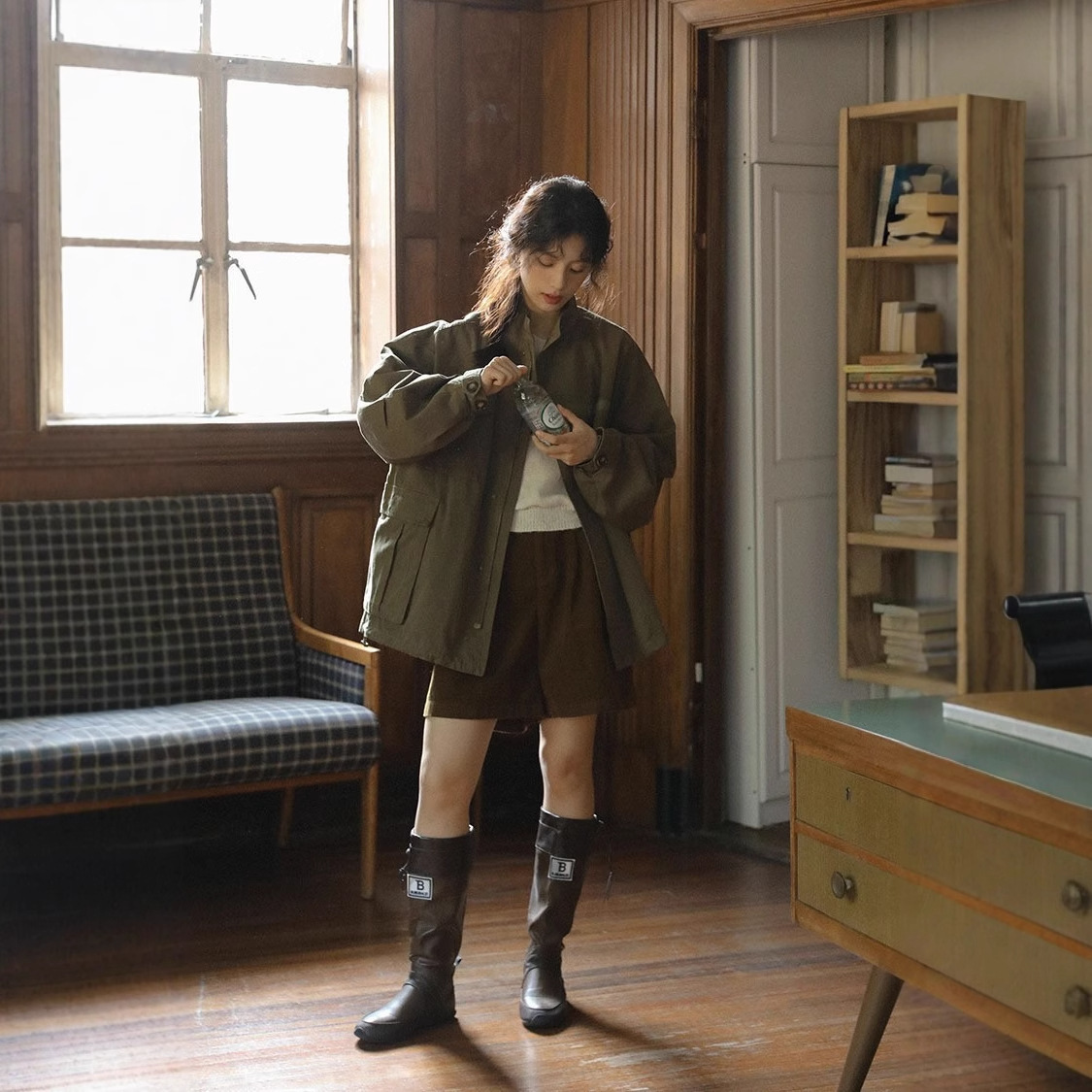 女士秋季重工水洗棉中長款外套