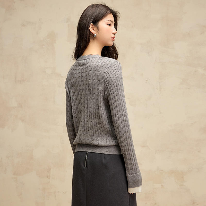 女士春秋假兩件羊毛針織開衫