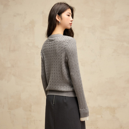 女士春秋假兩件羊毛針織開衫