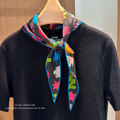 桑蠶絲趣味塗鴉三角絲巾綁髮綁包