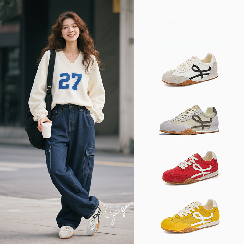 女士春秋真皮厚底阿甘鞋